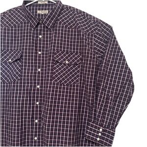 Foxfire Sz‎ 3XB Men's Western Pearl Snap Blue White Maroon Plaid Long Sleeve